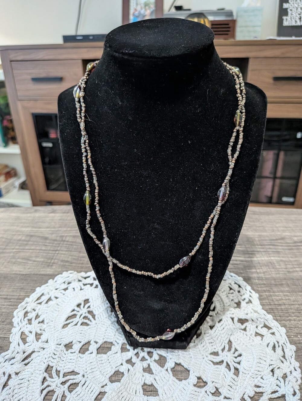 Long Beaded Brown Necklace